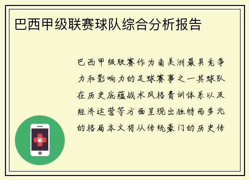 巴西甲级联赛球队综合分析报告