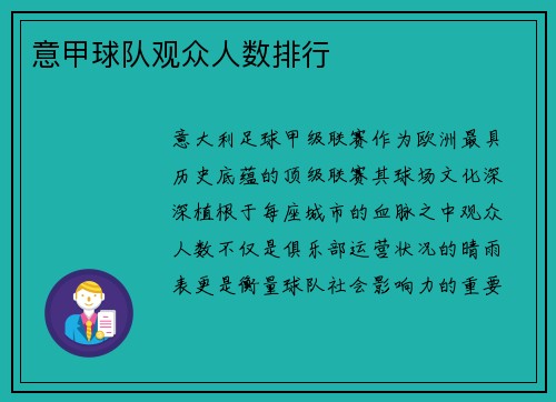 意甲球队观众人数排行
